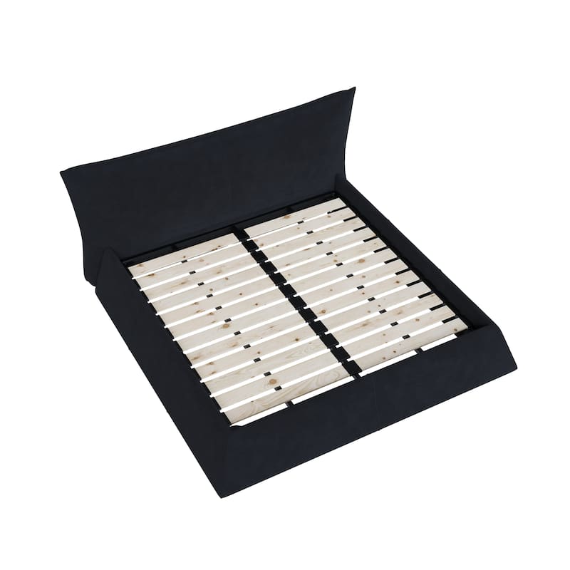 King Size Upholstered Platform Bed with Velvet Headboard, Metal & Solid Wood Frame, Black