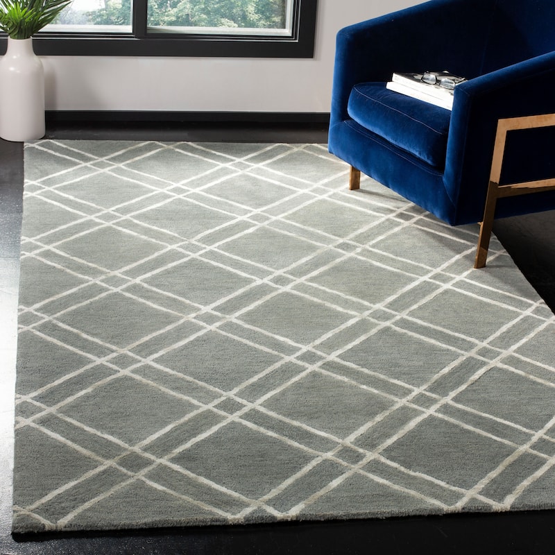 SAFAVIEH Handmade Himalaya Beadwork Modern Wool Rug - 8' x 10' - Dark Grey/Ivory