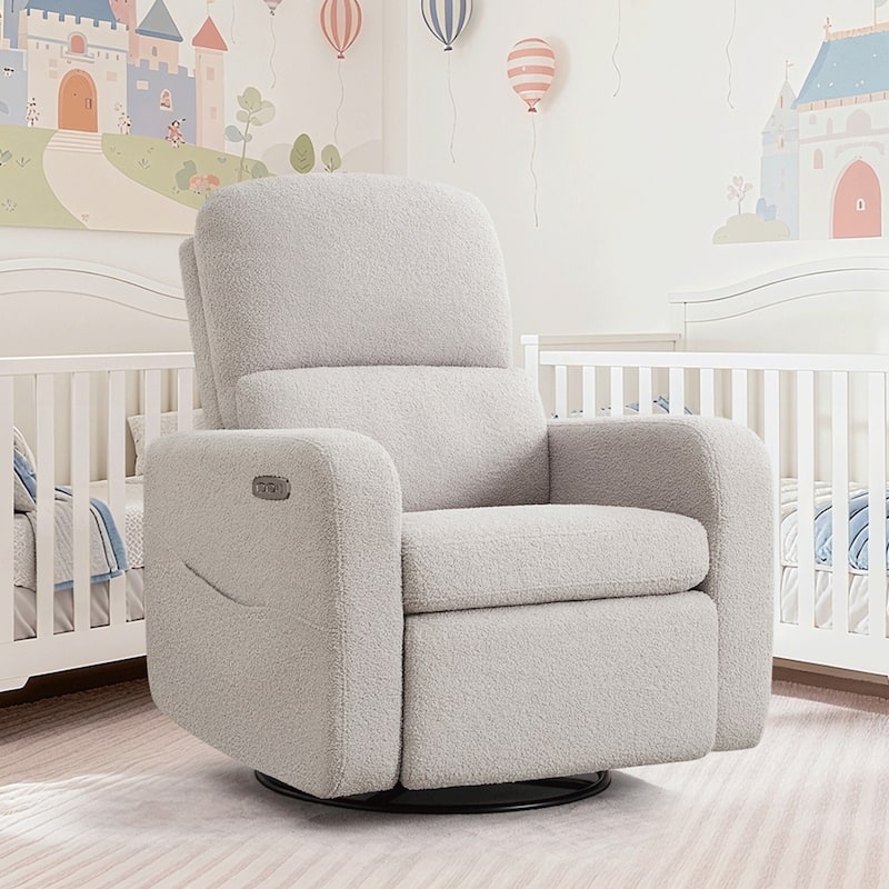 Swivel Power Recliner Chair Teddy Nursery Glider Rocking Recliner - Grey - Teddy