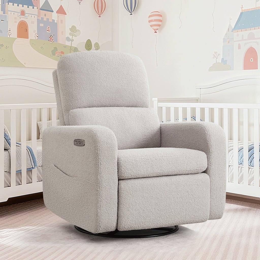 Swivel Power Recliner Chair Teddy Nursery Glider Rocking Recliner