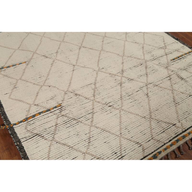Stripe / Trellis Moroccan Oriental Area Rug Handmade Wool Carpet - 5'9"x 9'10"