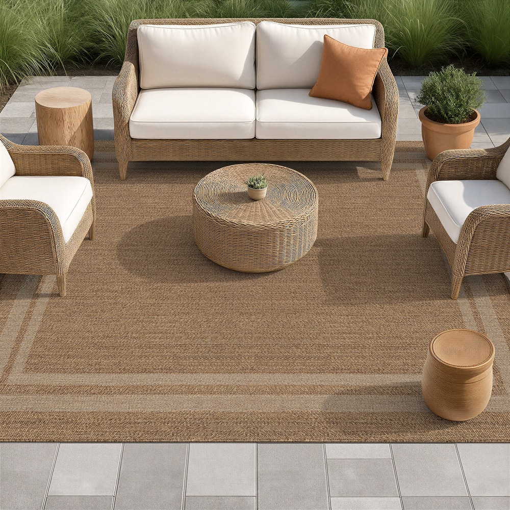 World Rug Gallery Border Indoor/Outdoor Flat Woven Area Rug