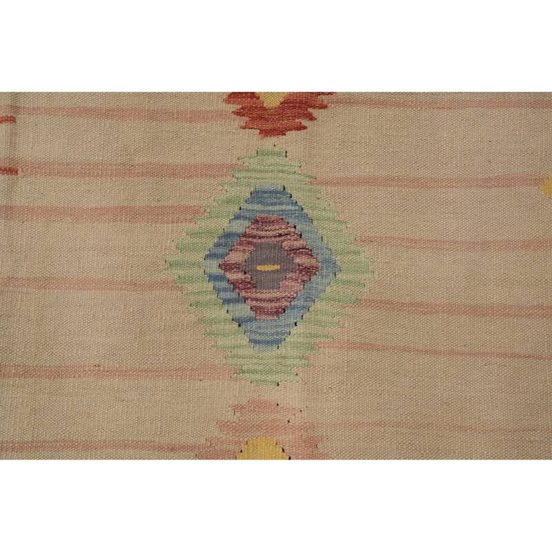 Hand Woven Oriental 100% Wool Carpet Southwestern Tribal Beige & Ivories Kilim Area Rug - 8' 3'' X 4' 11''