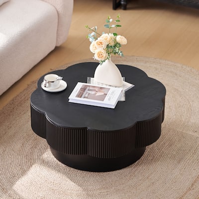 Modern Solid Wood Veneered Round/Oval/Rectangular Coffee Tea Table with Storage.