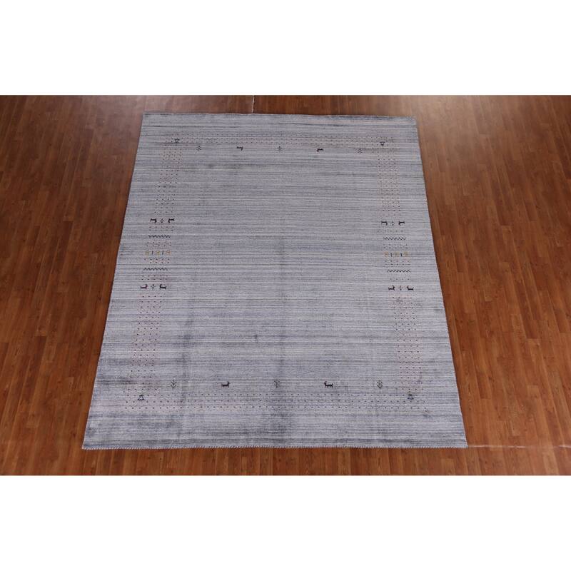 Hand Knotted Oriental 100% Wool Carpet Tribal Animal Pictorial Greys & Charcoal Gabbeh Area Rug - 9' 9'' X 8' 2''
