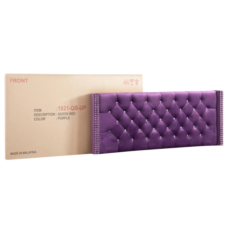 Purple Queen Bed with Storage and Upholstered Fabric