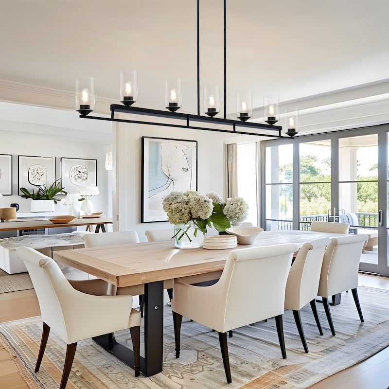 Modern Farmhouse 7-Light Chandelier 53 IN Black Island Light for Kitchen Island - 53.1" W x 3.9" D x 10.4" H