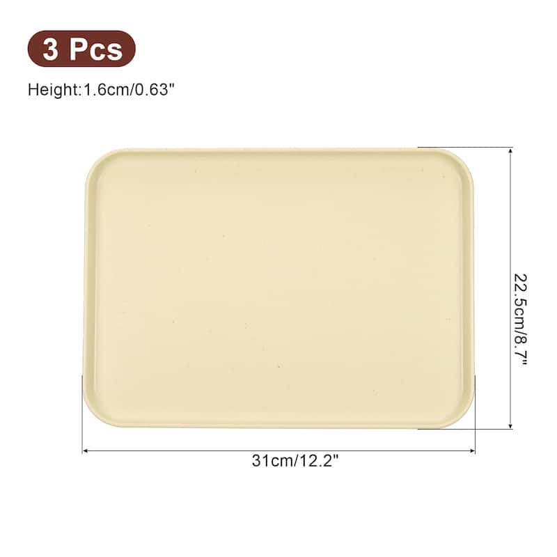 3Pcs 12.2"x8.7" Plates Rectangular Dinner Plates Reusable - Khaki