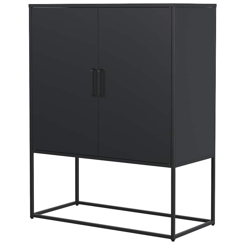 Heavy Duty Metal Buffet Sideboard Modern Steel Storage Cabinet with 2 Shelves, Free Standing Accent Cabinet with Magnetic Doors