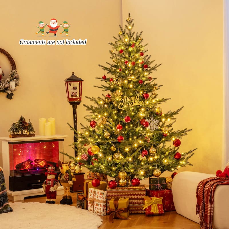 6/7 FT Pre-lit Christmas Tree Artificial Xmas Tree w/ Folding Stand