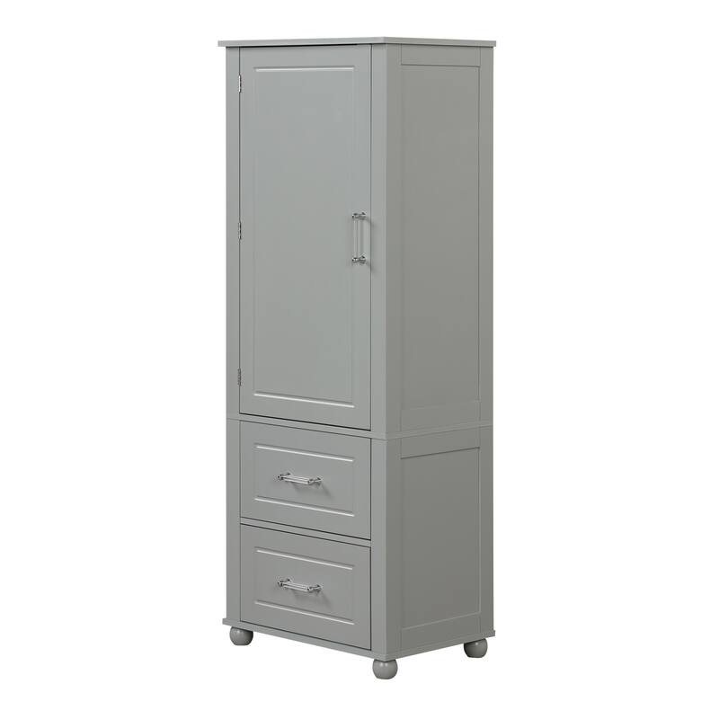 Tall Bathroom Storage Cabinet, Freestanding Storage Cabinet with Two Drawers and Adjustable Shelf, MDF Board with Painted Finish