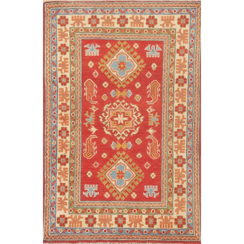 Kazak Oriental Accent Rug Handmade Red Wool Carpet - 2'7"x 4'2"
