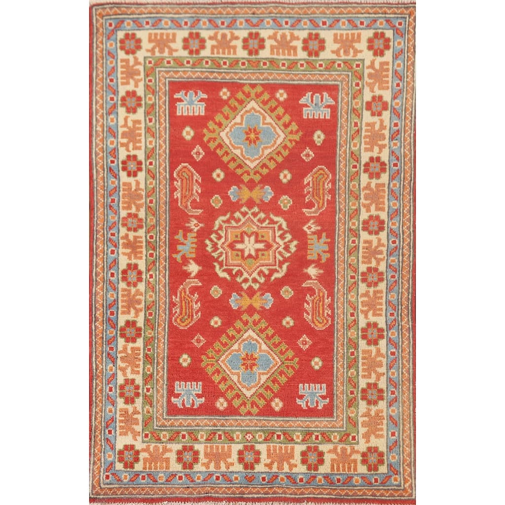 Kazak Oriental Accent Rug Handmade Red Wool Carpet - 2'7"x 4'2"