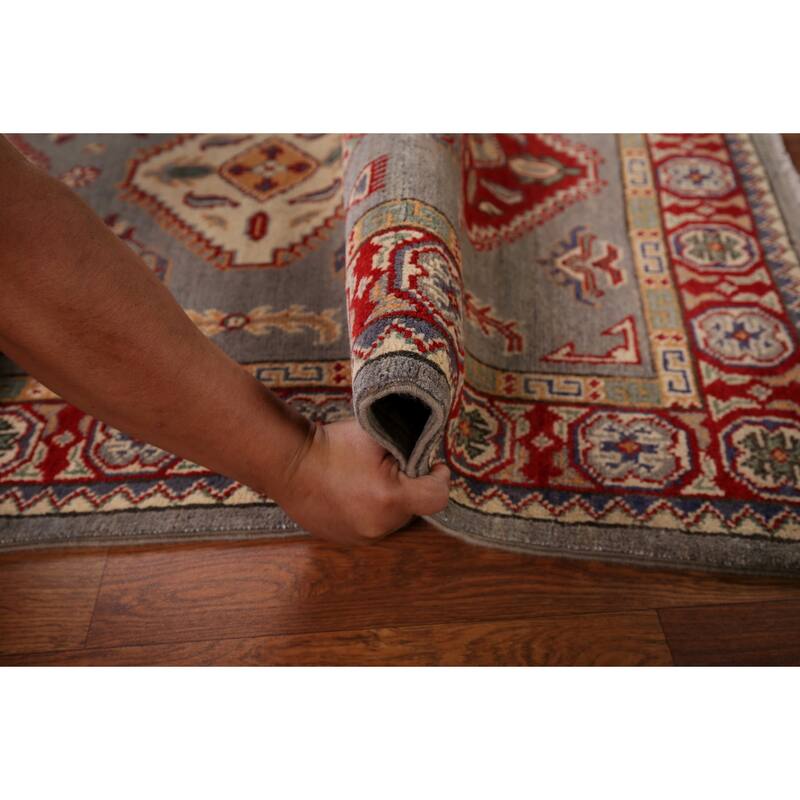 Geometric Kazak Oriental Accent Rug Handmade Entryway Wool Carpet - 3'3" x 4'11"