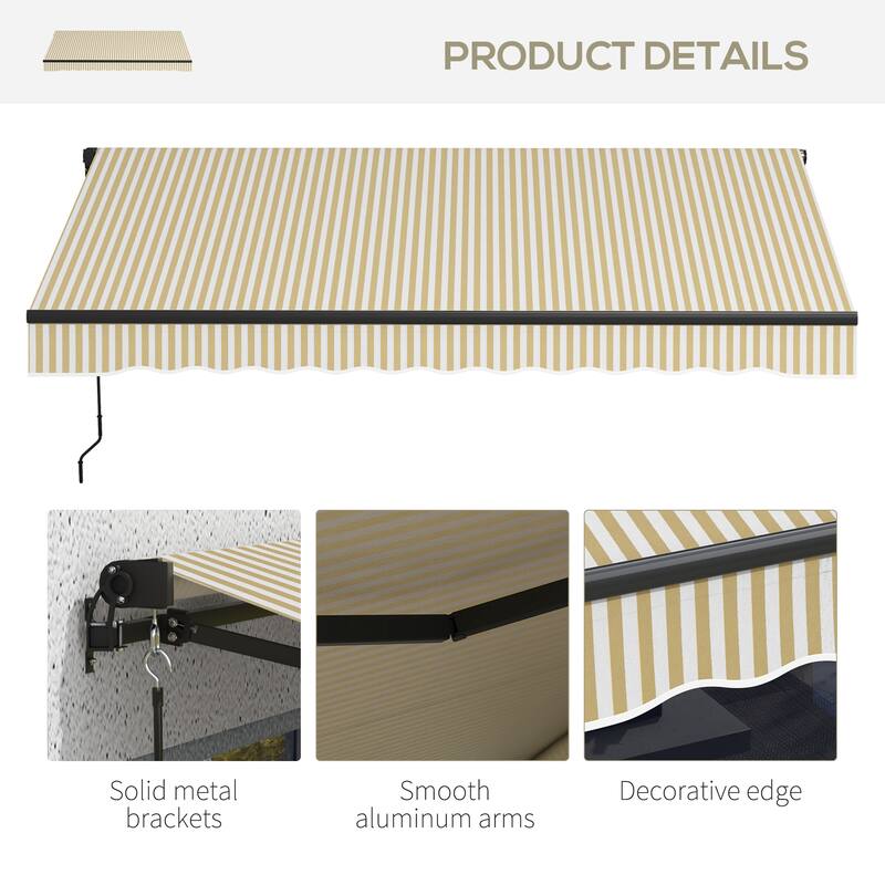 12' x 10' Retractable Awning, Awning Sunshade Shelter with Manual Crank Handle, 280gsm UV Resistant Fabric and Aluminum Frame