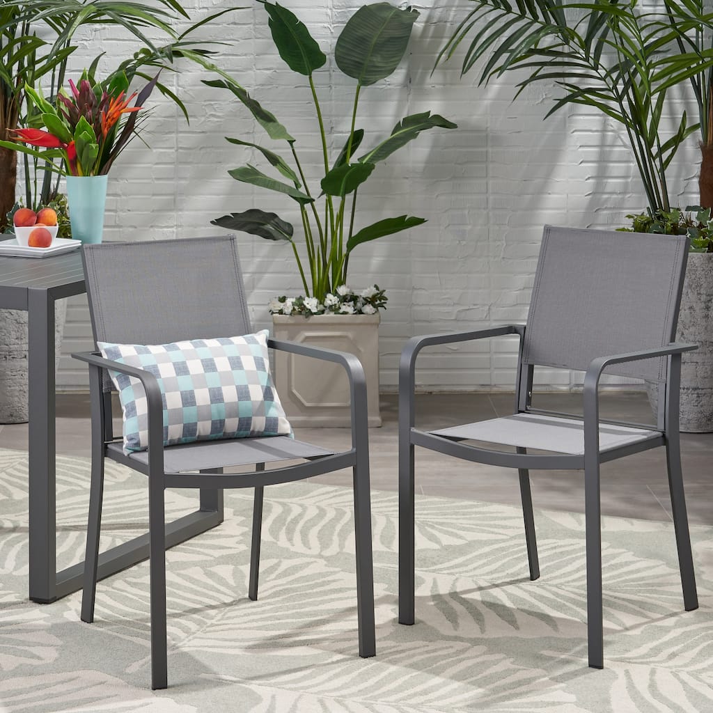 Madison Outdoor Modern Aluminum Dining Chair with Mesh Seat (Set of 2) by Christopher Knight Home
