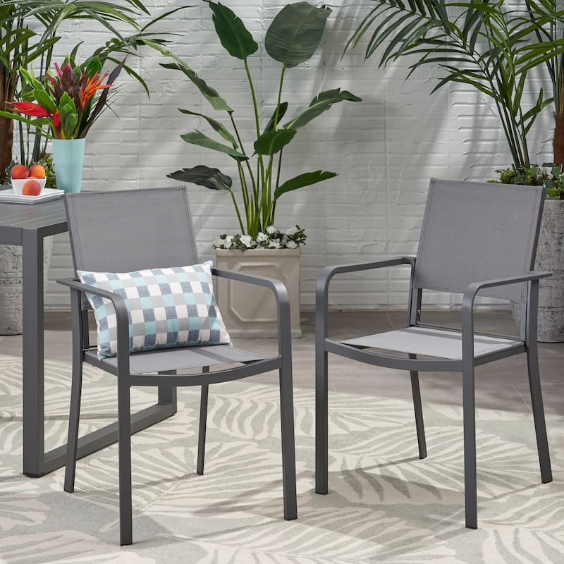 Outdoor Modern Dining Chairs Set of 2, Aluminum Frame Chairs with Breathable Mesh Seat for Patio, Backyard, Garden, Balcony