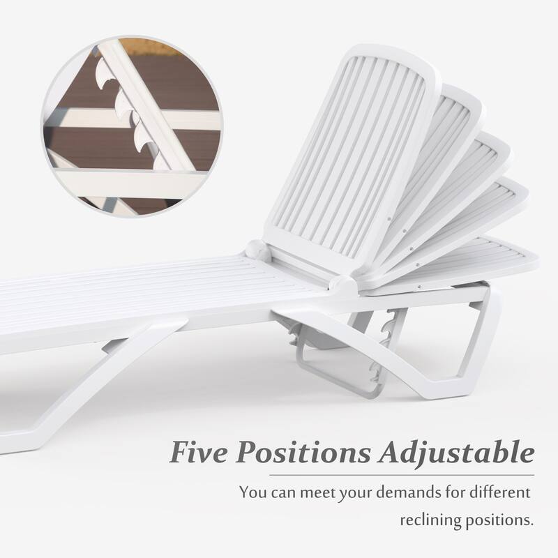 Domi White Aluminum Adjustable Pool Lounge Chair with Table, All-Weather Outdoor Chaise