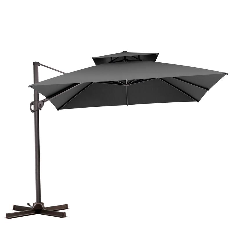 VredHom Double Top Square Patio Cantilever Umbrella with Cross Stand