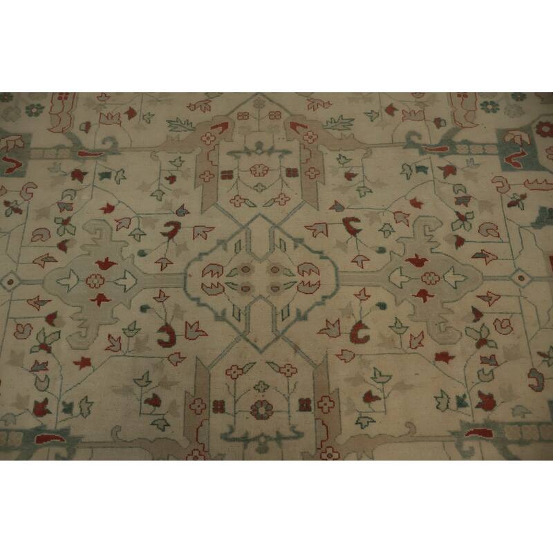 Hand Knotted Oriental 100% Wool Carpet Traditional Floral Beige & Ivories Ziegler Area Rug - 13' 7'' X 9' 9''