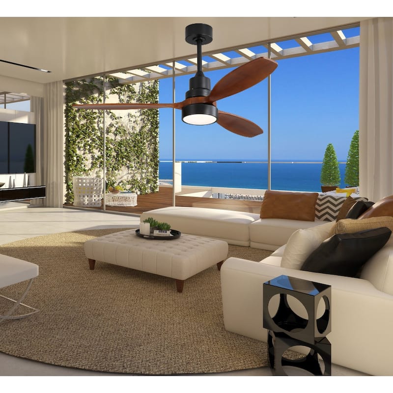 52 inch Wood Ceiling Fan with Light and Remote, Dimmable LED and Reversible DC Motor