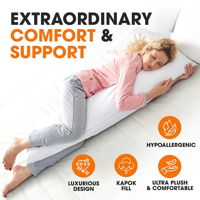 Cheer Collection L-Shaped Kapok Fiber Body Pillow with Removable Washable Cover