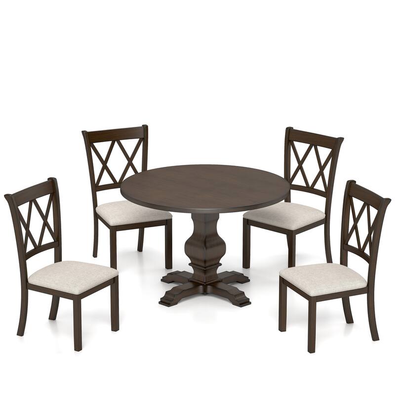 Roundhill Furniture Havre 5-Piece Pedestal Round Dining Set