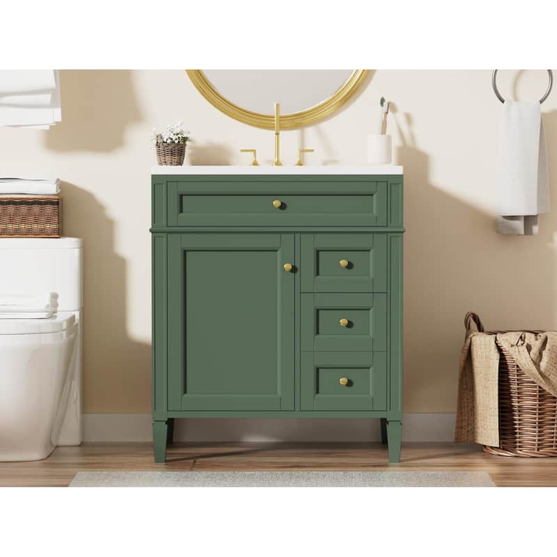 30''Bathroom Vanity With Top Sink, Modern Bathroom Storage Cabinet With 2 Drawers And A Tip-Out Drawer,Single Sink