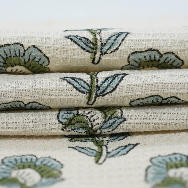 Fabdivine Honeycomb or Waffle Weave Hand Block Floral Print Hand Towel, Kitchen Gift Use