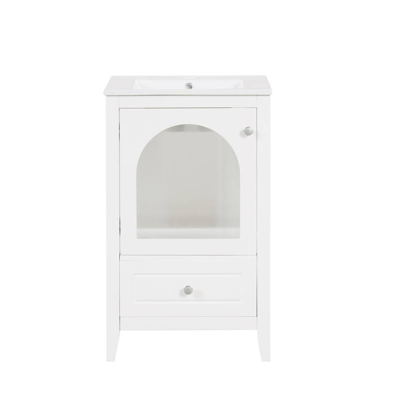 20 Inch Bathroom Vanity With Sink Combo, Modern Bathroom Vanity, Compact Space Bathroom Cabinet With Glass Door, Drawer