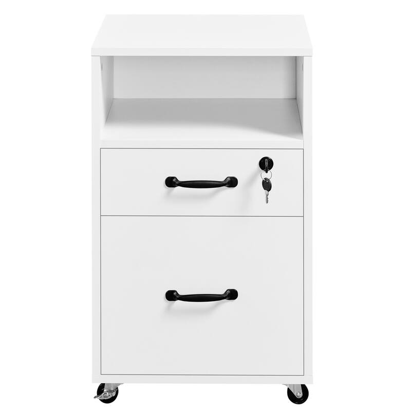 Yaheetech Rolling File Cabinet with 2 Drawers and 1 Open Shelf Filing Cabinet for Home Office - White