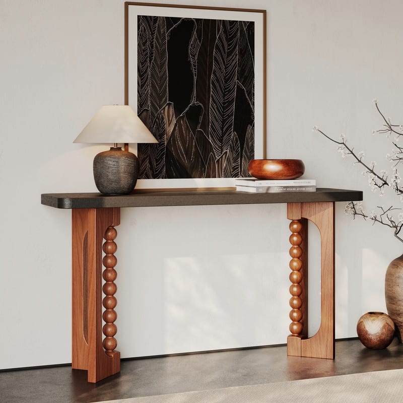 59 Inch Narrow Console Table, Wood Sofa Table Behind Couch Table for Hallway, Living Room