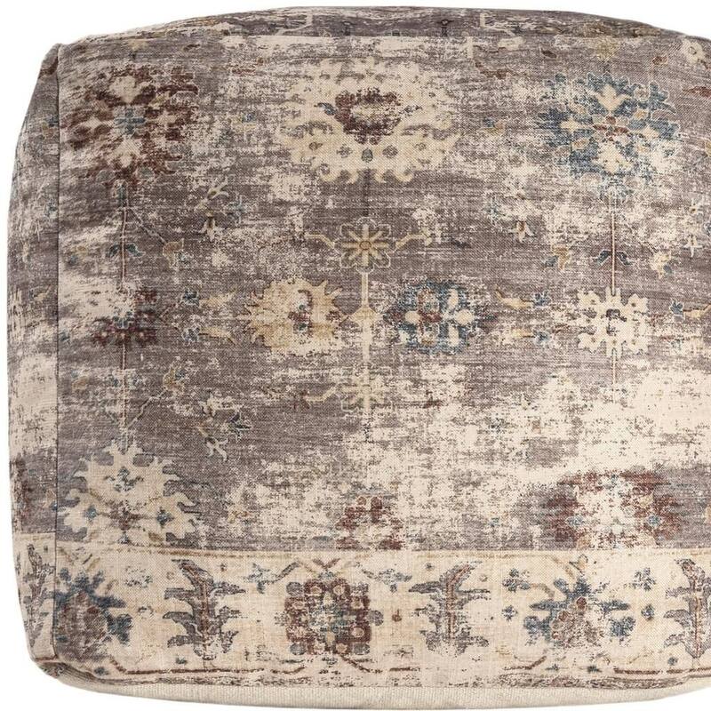 HomeRoots 18" Ivory and Taupe Medallion Pouf Ottoman