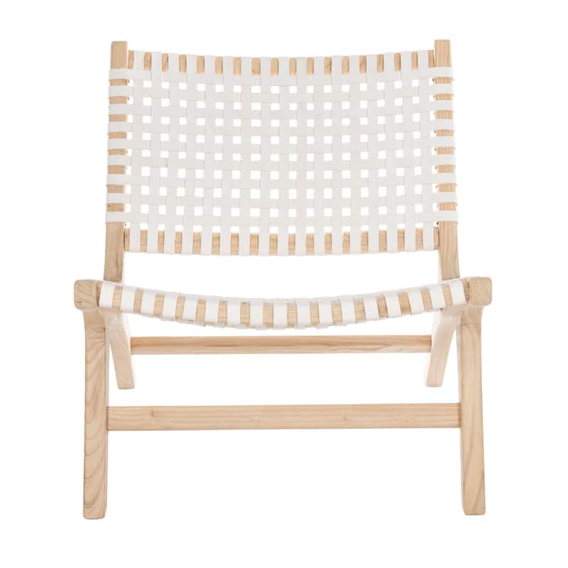 SAFAVIEH Theodora Leather Woven Accent Chair - 25.2" W x 31.5" L x 26.8" H - 25Wx31Dx27H - White