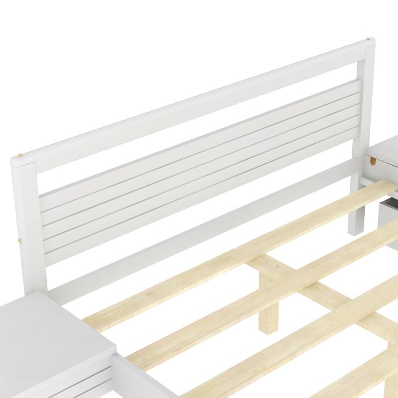 Wooden Platform Bed with Two Storage Drawers