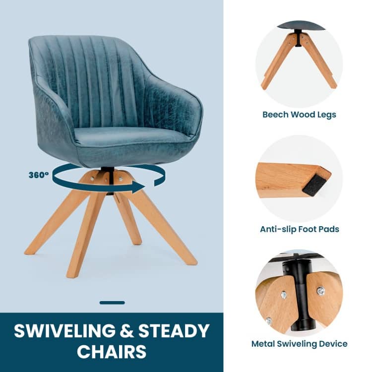Modern Leathaire Set of 2 Swivel Accent Chair with Beech Wood Legs - 33.5 x 27 x 27 inch (L x W x H)