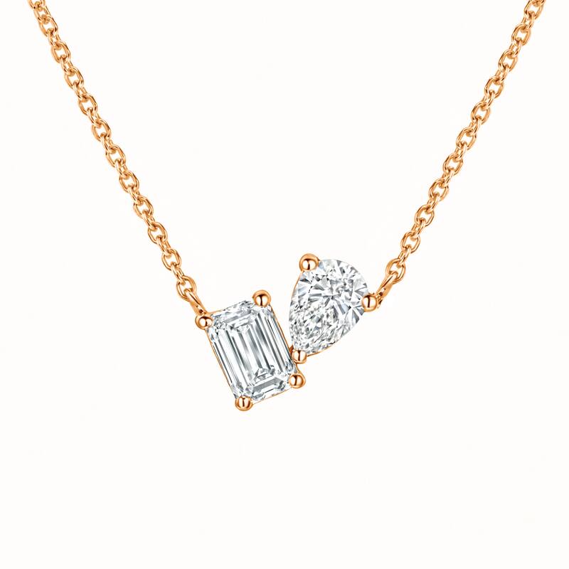 Auriya 14K Gold Lab Grown Toi Et Moi Diamond Pendant Necklace 1.90ct. tw. (F-G VS) - Rose
