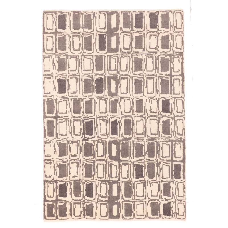 ECARPETGALLERY Hand-knotted Tangier Cream, Dark Grey Wool Rug - 5'3 x 7'10