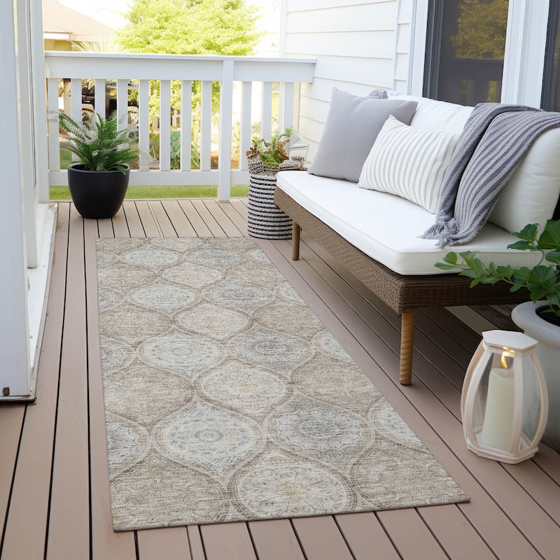 Machine Washable Indoor/ Outdoor Boho Mosaic Chantille Rug - Taupe - 2'3" x 7'6"