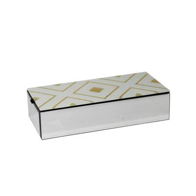 Sagebrook Home 13203-03 Decorative Wood & Glass Storage Box, Silver/Gold Mdf/Glass, 10.75 x 4.75 x 2.5 Inches