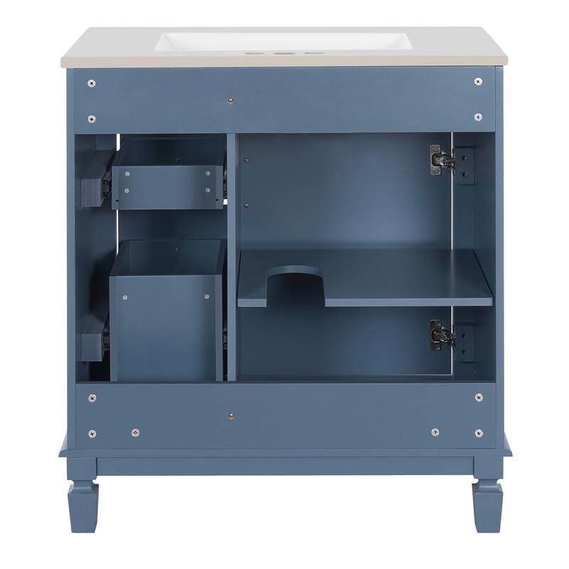30" Bathroom Vanity with Ceramic Sink, 2 Drawers and Adjustable Shelf