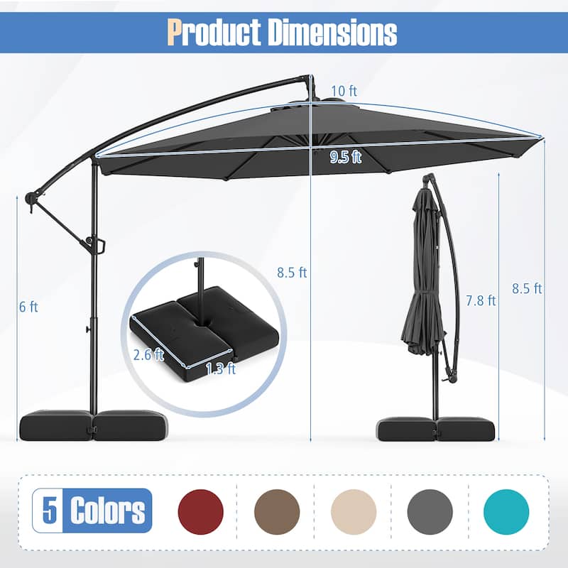 10 Feet Patio Offset Umbrella with Weighted Base 360° Tilt Cantilever Shade for Deck and Garden