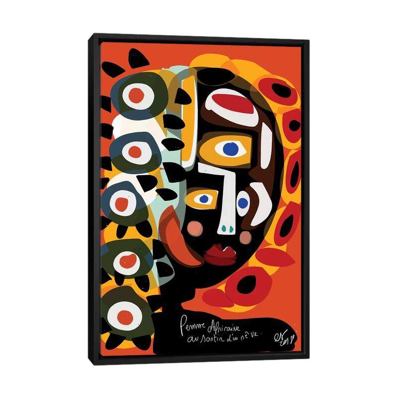 iCanvas "African Woman Is Dreaming" by Emmanuel Signorino Framed Canvas Print - Black - 40x26