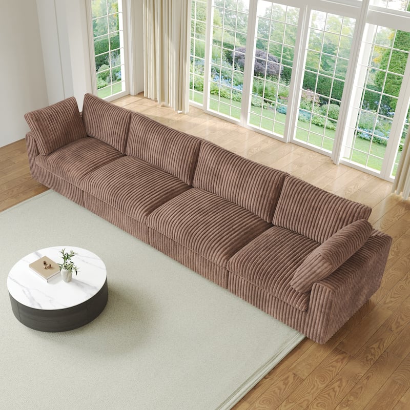 157.48" Soft Plush Modular Sectional Sofa 4-Seater Upholstered Living Room Couch - Tan
