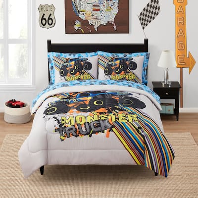 Kids Monster Truck Bed in a Bag Comforter, Sham & Sheet Set