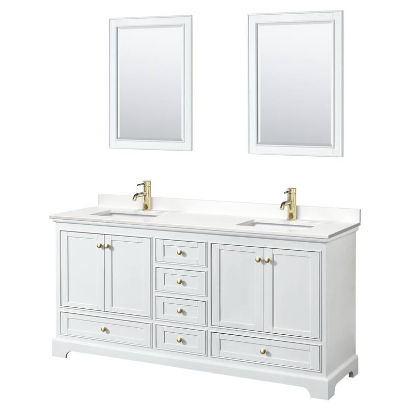 Wyndham Collection WCS202072D-QTZ-UNSM24 Deborah 72" Free Standing - White / White Quartz Top / Brushed Gold Hardware