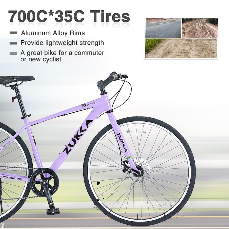 7 Speed Hybrid Bike Aluminum Alloy Frame Double Disc Brakes 700C Road Bike For men women's City Bicycle