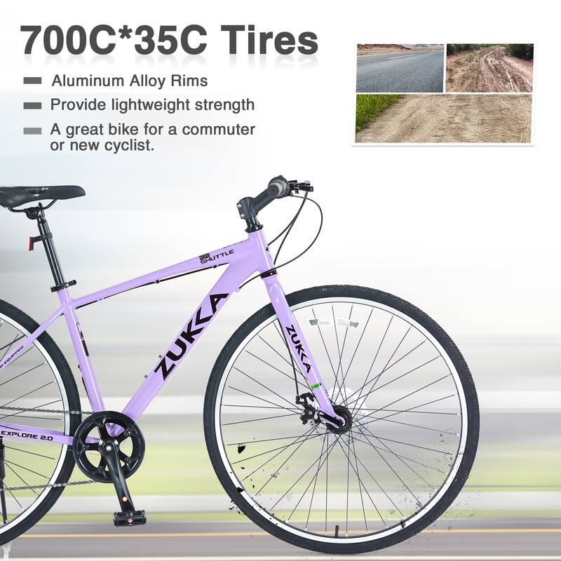 Shimano 7-Speed Hybrid Bike with Aluminum Alloy Frame, Disc Brakes, and 700C Tires for Men & Women, Road & City Bicycle