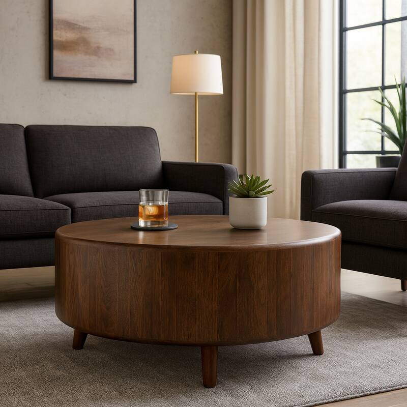 Elegant Round Wooden Coffee Table for Home Deor - 36", Brown - 36.0"