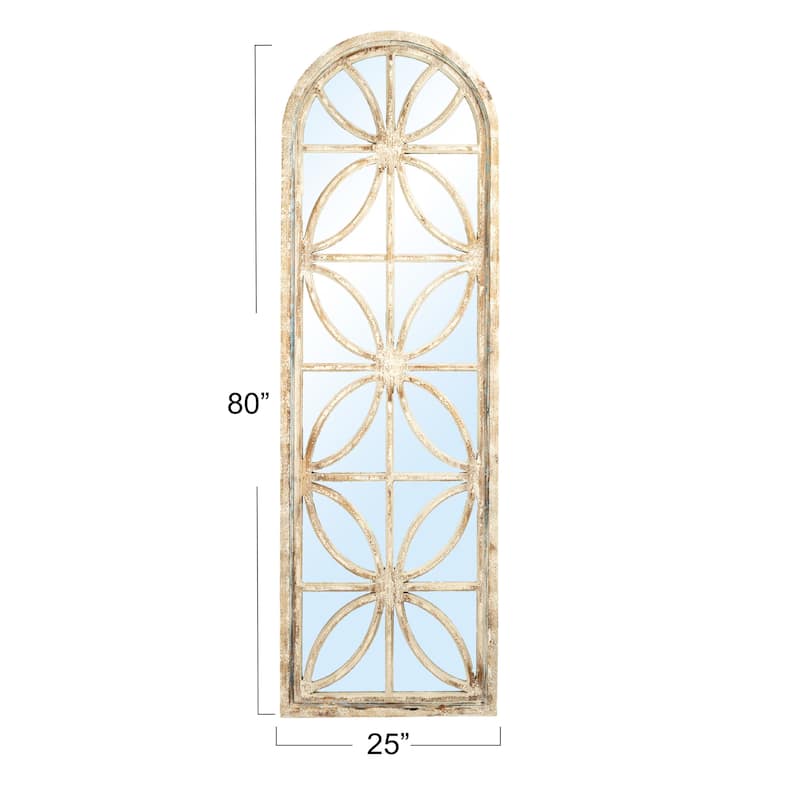 Arched Wood Framed Mirror with Petal Designs